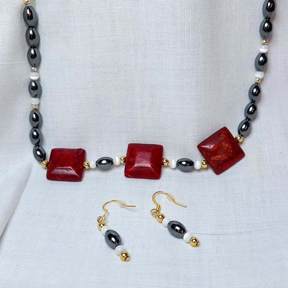 Unique Stone Necklace and Earring Set